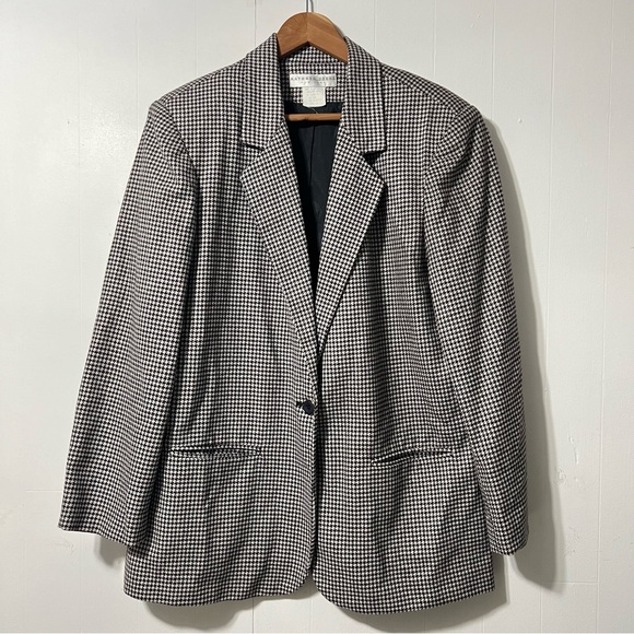 Vintage 90’s Wool Blend Classic Contemporary Preppy Houndstooth Blazer Size 14 - Picture 2 of 15
